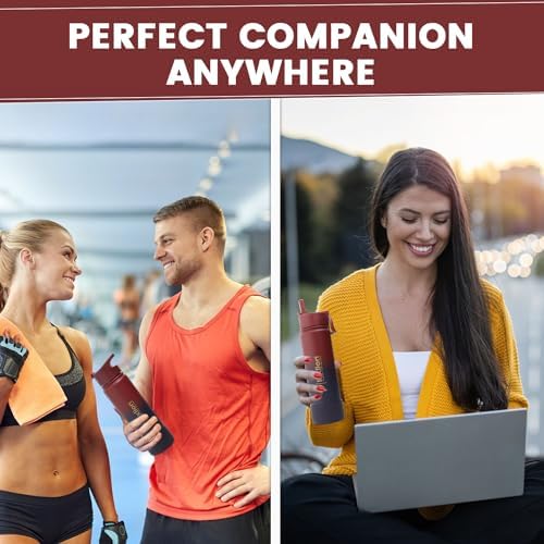 Lexlion 22 Oz Triple Walled Insulated Stainless Steel Fruit Infuser Water Bottle, 3 Lids, Silicone Sleeve, Leakproof, Dishwasher Safe