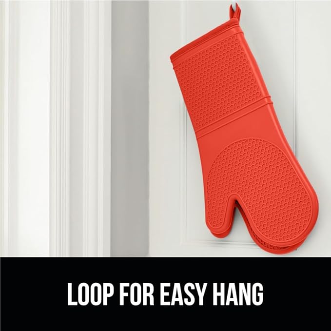 GORILLA GRIP BPA-Free Soft Silicone Oven Mitts, 14.5x8.3, Heat Resistant and Waterproof Cooking Gloves, Thick Cotton Lining, Flexible Gripping for Baking Grilling, Kitchen Potholders Set of 2, Coral