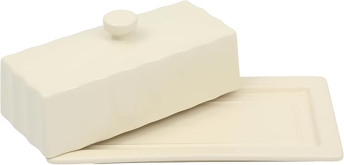 Martha Stewart Broadbrook Stoneware Butter Dish with Lid, Rectangular Covered Butter Keeper, 8.1 x 4.4 x 3 Inches, Classic Cream Glaze, Dishwasher Safe Ceramic Storage for Counter or Table