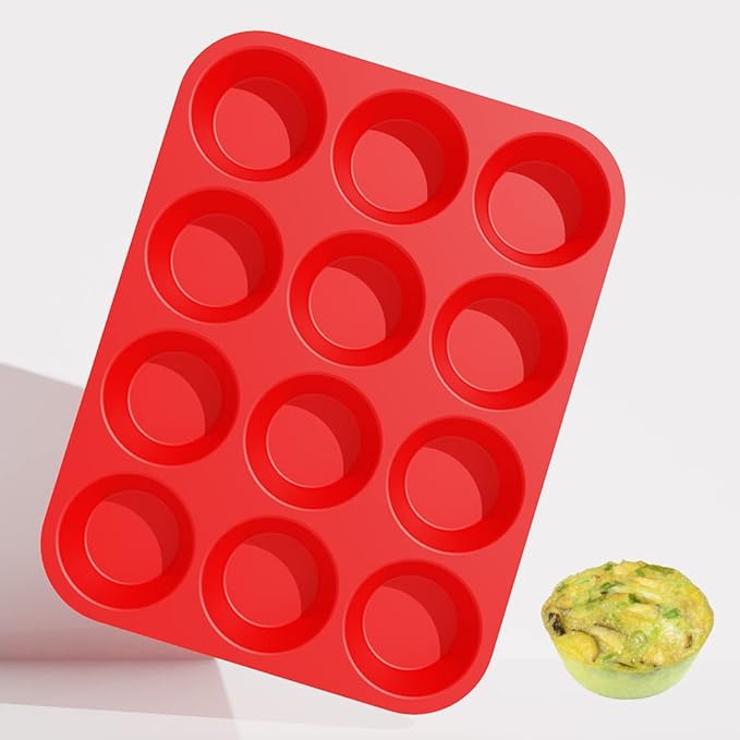 CAKETIME Silicone Muffin Pan, Mini Muffin Pan, Regular 12 Cups and Mini 24 Cups Cupcake Tin Set of 2 for Baking Egg Bites