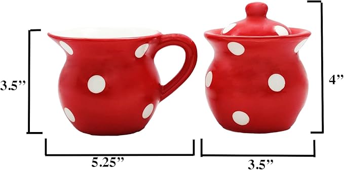ACK Ceramic Cream and Sugar Set (Red Polka Dot)