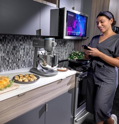 GE Profile Smart Stand Mixer w/Built-In Smart Scale & Auto Sense Technology, 7qt Stainless Steel Bowl, 11 Speed l Dough Hook, Beater, 11-wire whip l works w/Amazon Alexa & Google Home l Mineral Silver