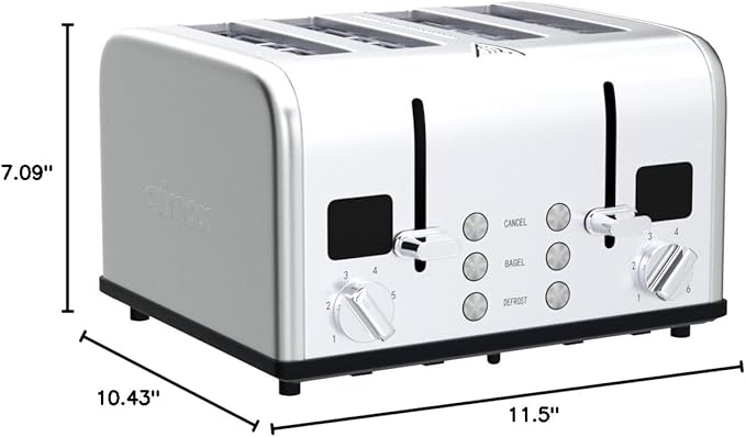 CUSIMAX 4 Slice Toaster, Ultra-Clear LED Display & Extra Wide Slots, Dual Control Panels of 6 Shade Settings, Cancel/Bagel/Defrost Function, Removable Crumb Trays, Stainless Steel Toaster