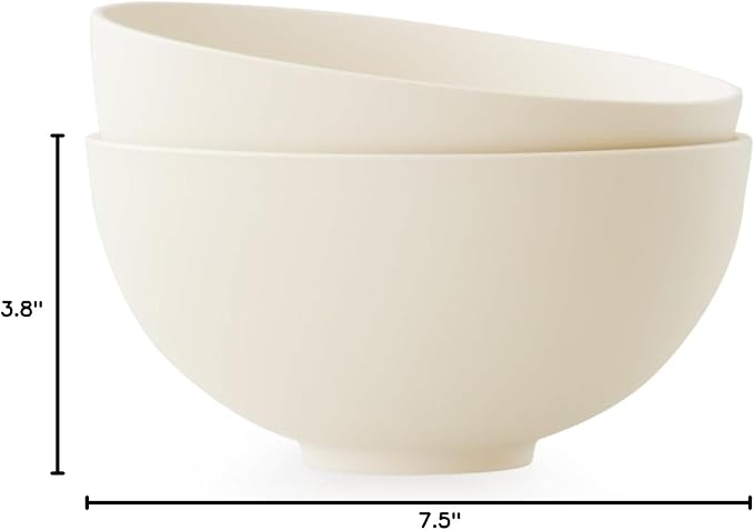 WENSHUO Serving Bowls, Modern Farmhouse Salad Bowls, Ceramic Fruit Bowls, 7.5" Set of 2 (Matte Crème)