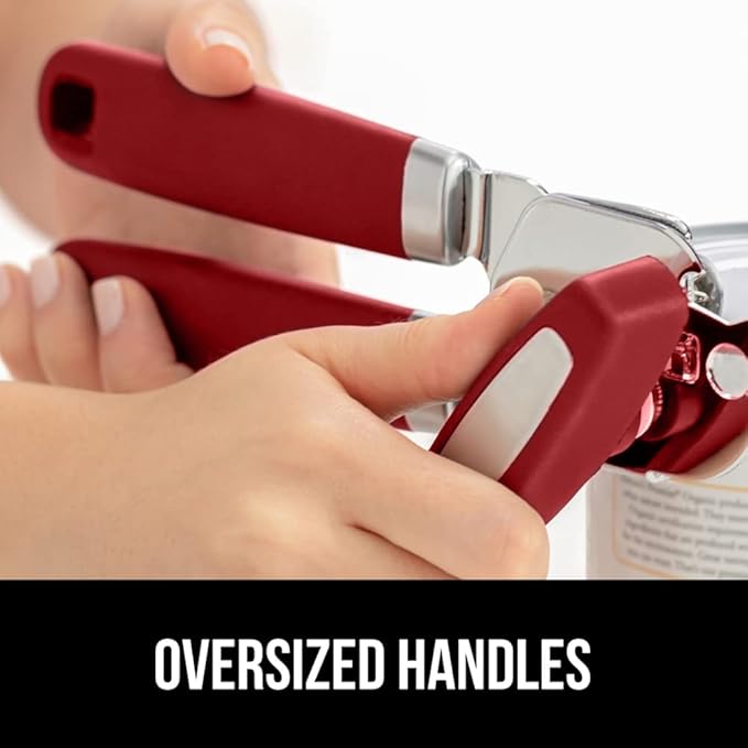 GORILLA GRIP Heavy Duty Stainless Steel Smooth Edge Manual Can Opener and Bottle Openers, Soft Comfortable Handle, Oversized Handheld Turn Knob, US Designed Multifunctional Kitchen Tool, Red