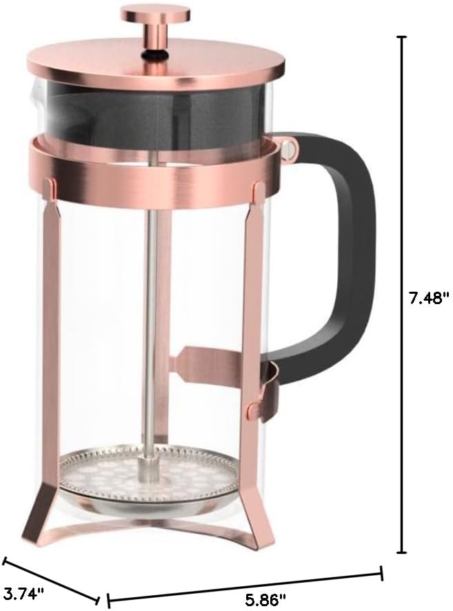 QUQIYSO French Press Coffee Maker 34oz 304 Stainless Steel with 4 Filter, Heat Resistant Durable, Easy to Clean, Borosilicate Glass Press, 100% BPA Free Teapot (Copper)