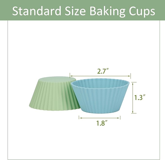 Silicone Baking Muffin Cups 12 Pack, Reusable Cupcake Liners Cake Molds, BPA Free, Dishwasher Safe(White, Green, Navy, Dusty Blue)