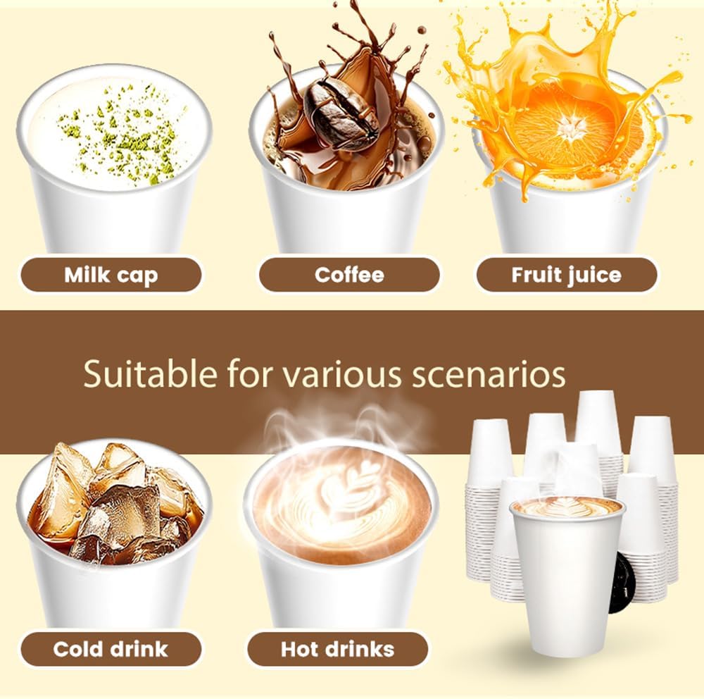 Paper Cups 8 oz 500 Count Bulk - Disposable Coffee Cups 8 oz Hot Cups, Leak Proof & Food Safe (For Office, Travel)