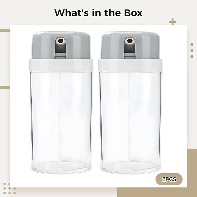 2 Pcs 2-in-1 Plastic Spice Containers, Leak-Proof Seasoning Dispensers for Oil, Soy Sauce, Vinegar, with Adjustable Pour Spouts, Transparent, Space-Saving Design, 180 ml Capacity