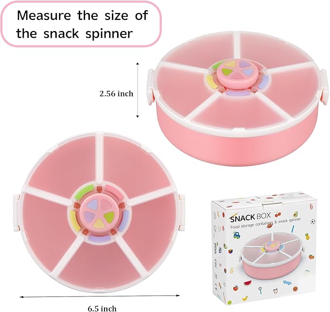 Kids Snack Spinner – Reusable Snack Container with 5 Compartments & Lid, BPA/PVC-Free, Dishwasher Safe, Perfect for Travel, School Lunches & On-the-Go Snacking, Pink