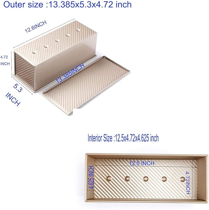 Pullman Loaf Pan w Cover large Toast Mold rectangle loaf pan w lid 2.2lb dough alluminumed steel champange gold non stick baking bread pan