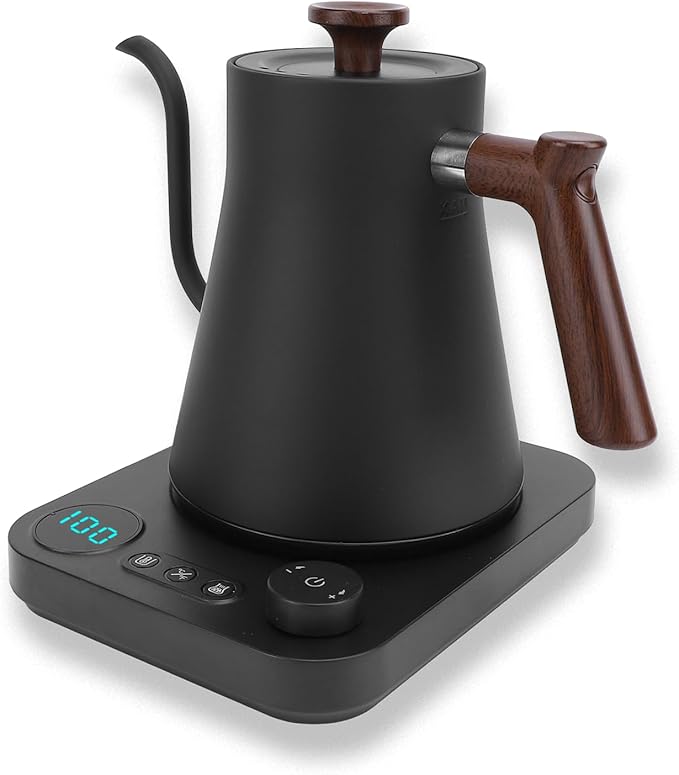 Electric Gooseneck Tea Kettle with Temperature Control, 1200W Electric Coffee Kettle Auto Shut Off Fast Heating, Stainless Steel Smart Water Heater with Timer for Brew Tea, Boil Hot Water (Black)
