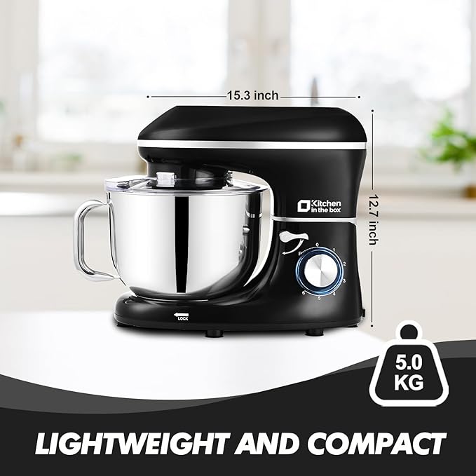 Kitchen in the box Stand Mixer, 6.5QT 660W Electric Kitchen Mixer, 6-Speed Tilt-Head Food Mixer with Dough Hook, Wire Whip, Beater, Dishwasher Safe (Black)