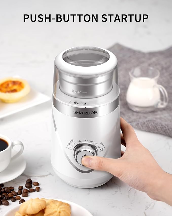 SHARDOR Adjustable Coffee Grinder Electric, Herb, Spice, Coffee Bean Grinder, Espresso Grinder with Removable Stainless Steel Wet and Dry Bowl, White, Upgraded 2.0