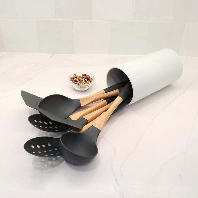 Beille Grey Nylon Spatula with Wooden Handle Kitchen Utensils High Heat Resistance, 13 Inch