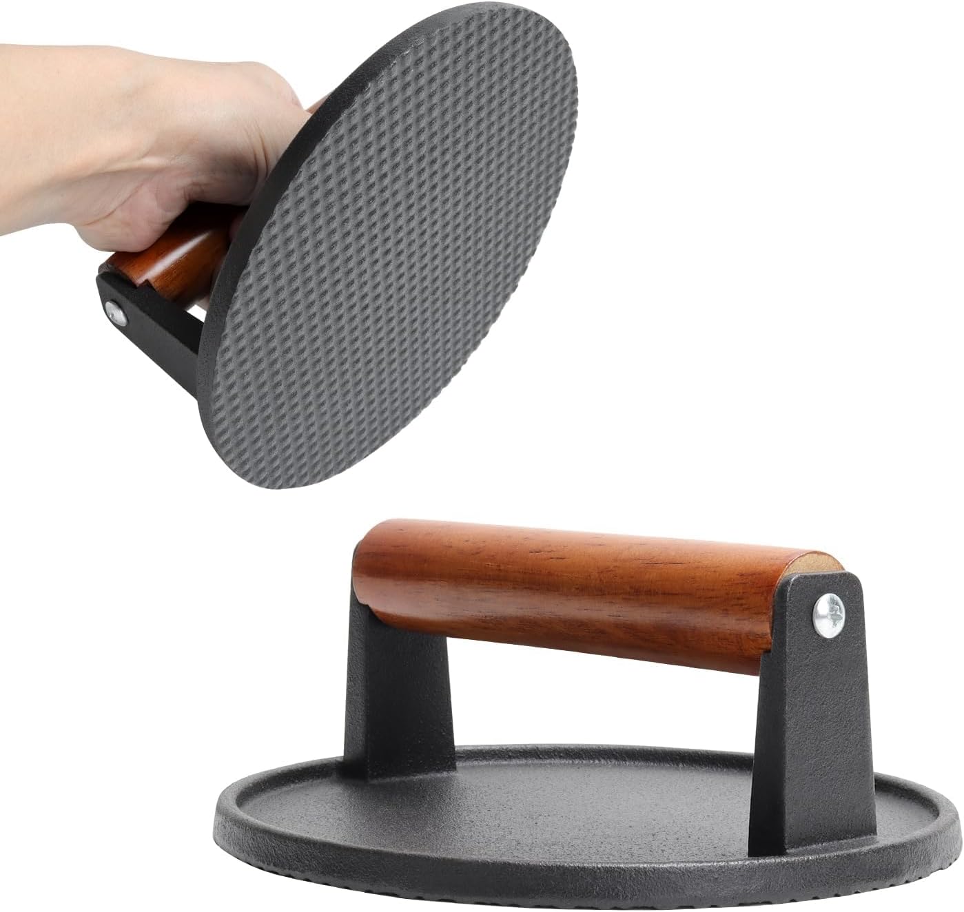 SafBbcue Round Cast Iron Smash Burger Grill Weight Press Tool & Griddle Steamer Melting Dome 12" Round Stainless Steel Basting Cover for Blackstone Griddle, Griddle Food Cover Dome for Flat Top Grills