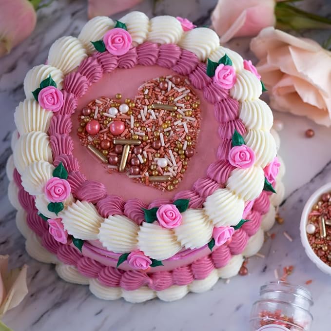 Sprinkle Pop Vintage Rose Gold Sprinkle Mix| Blush White Rose Gold Sprinkles with Gold Dragees| Sprinkles Made in USA for Decorating Wedding Bridal Shower Valentines Day Cakes Cookies Cupcakes, 2oz