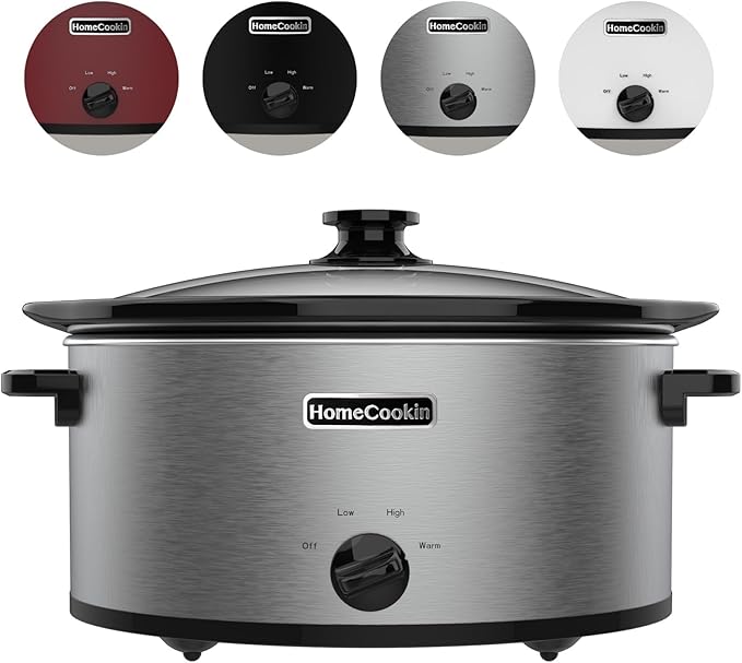 HOMECOOKIN 6 Quart Slow Cooker Oval Manual Pot Food Warmer with 3 Cooking Settings, Stainless Steel