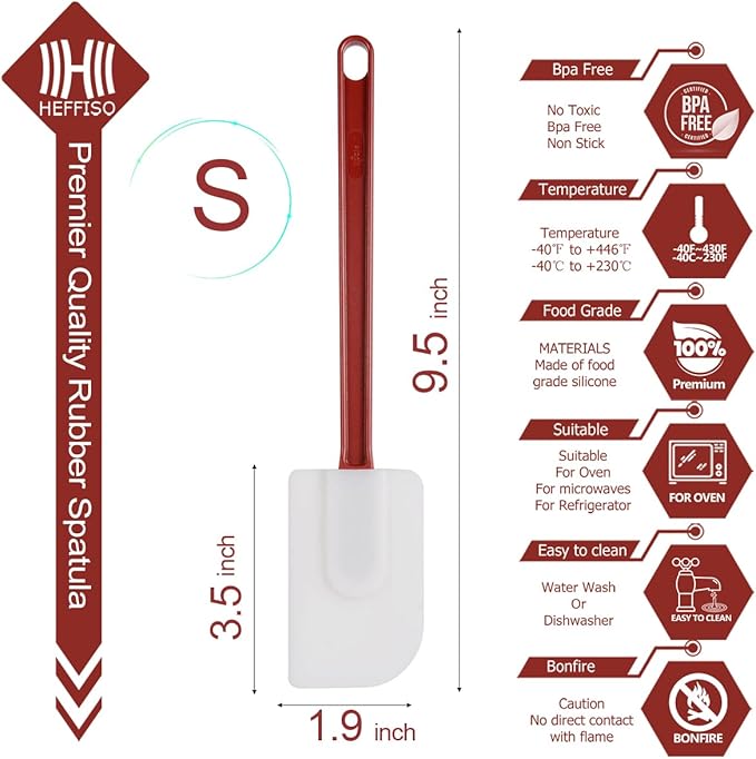 heffiso Silicone Rubber Spatula and Spoon Rubber Spatula Set of 3, High Heat Spatula Spoon, Commercial Spatula for Cooking, Commercial Rubber Spatula (9 Scrapers (9.5 Inches)), White