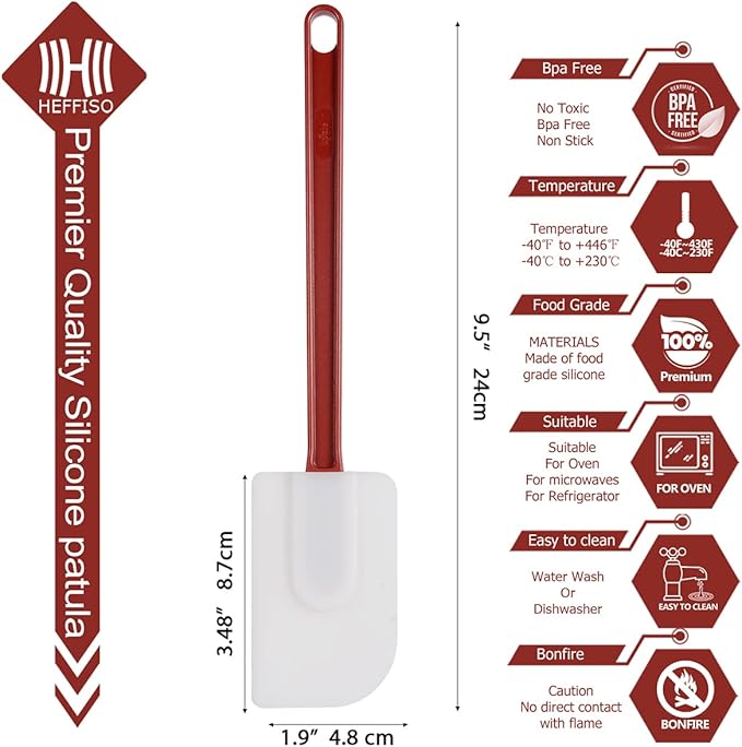3 PCS Commercial Grade Heat Resistant Silicone Spatulas, 9.5-Inch Rubber Spatulas for Baking, Nonstick & BPA-Free