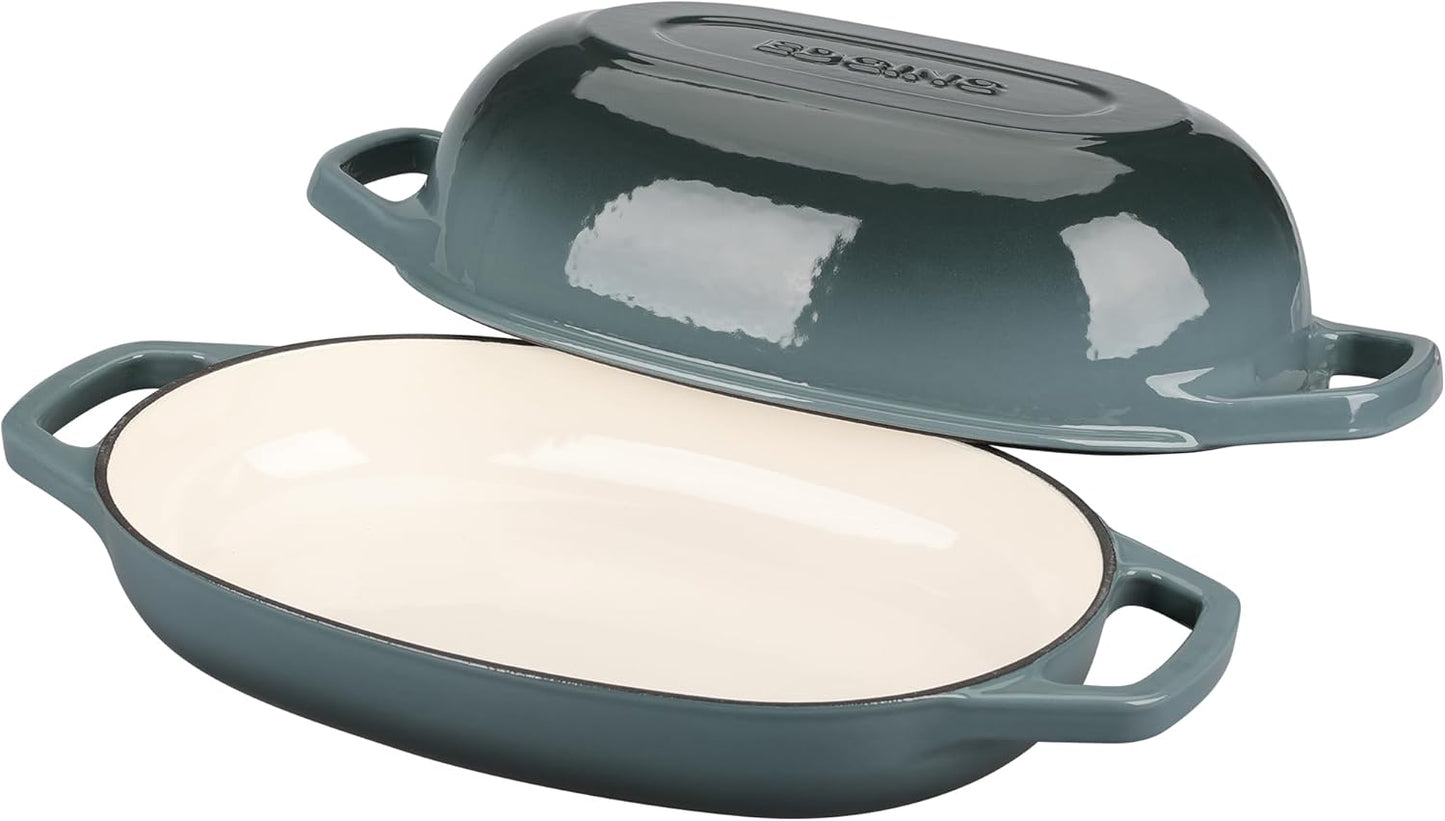 Enameled Cast Iron Dutch Oven Pot with Lid, Oval Dutch Oven for Bread Baking, Bread Oven for Homemade Sourdough Bread Baking, 5qt, Slateblue