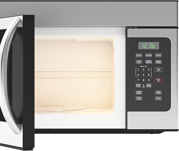KoolMore KM-MOT-1SS Range Microwave Oven Lamp and 300CFM Recirculation Vent Hood, Auto Cook Menus, Reheat Function, 10 Power Levels, Timer, and Weight Defrost, 30 in/1.6 Cu. Ft, Silver