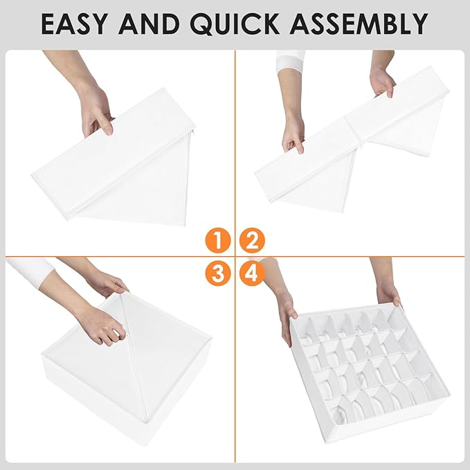 Drawer Organizer Clothes, 8 Pack Dresser Organizer Bins for Baby Clothes, Underwear Sock, Fabric Closet Organization and Storage Dividers for Nursery Bedroom (96 Compartments, White)