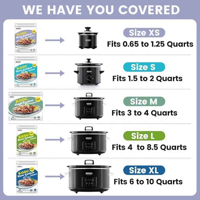 KOOC Slow Cooker Liners 8"x11" 10 Count Mini Size Disposable Pot Liners Cooking Bags Fit 0.65 qt to 1.25 qt Pot BPA Free Fresh Locking Seal Design