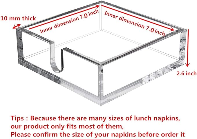 IEEK Acrylic Luncheon Napkin Holder,Decorative Napkin Tray for Dining Table and Kitchen,Clear Flat Napkin Holders Tissue Dispenser,7.1 x 7.1 x 2.6 inches