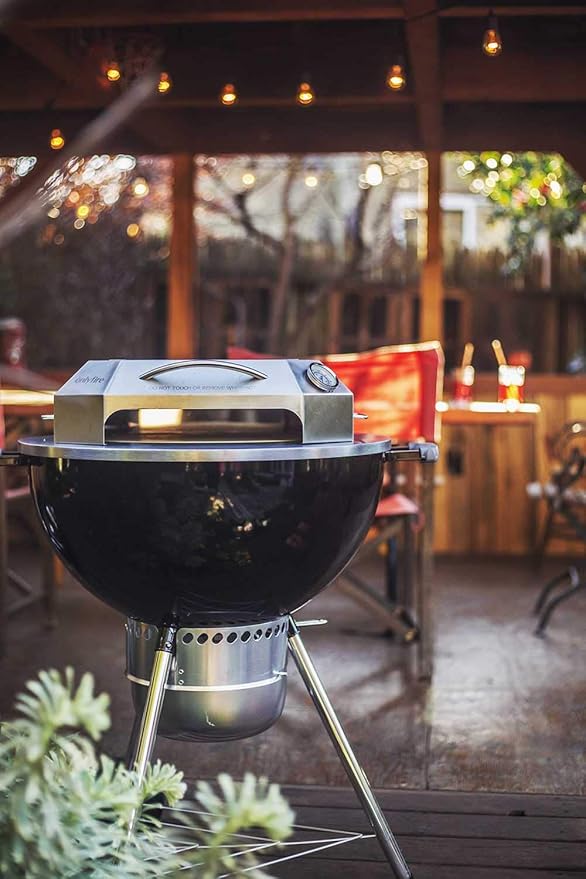 Onlyfire Stainless Steel Pizza Oven Kit for 22 Inch Charcoal Kettle Grilll - Outdoor Grill Top Pizza Oven Kit, Pizza Maker Tool Set Including Pizza Chamber, Pizza Stone, Pizza Peel and Thermometer