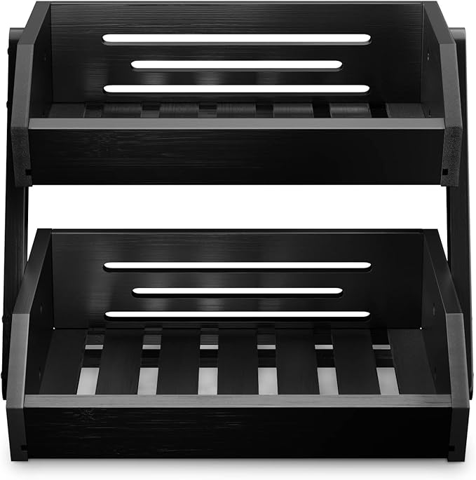 G.a HOMEFAVOR Fruit Basket for Kitchen, 2-Tier Fruit Bowl for Kitchen Counter, Vegetable Storage Stand for Fruit Shop, 15 mm Thickness (BLACK)