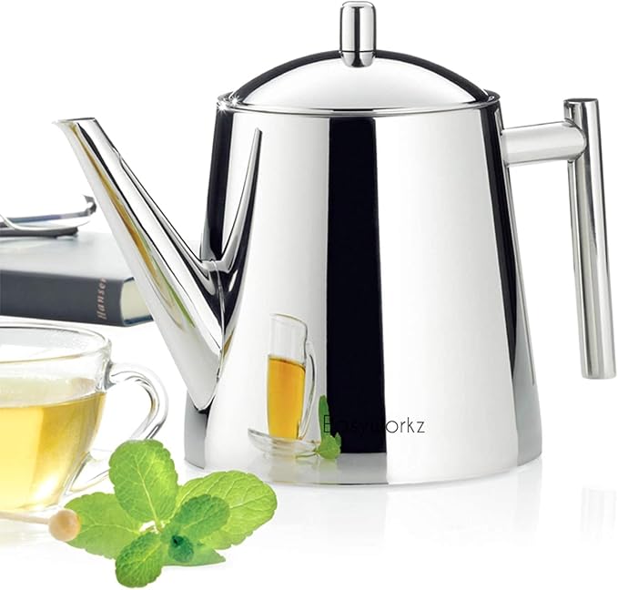 Easyworkz Stainless Steel Teapot with Removeable Infuser 27 oz Stovetop Tea Maker for Fruit Herbal and Infusion Tea