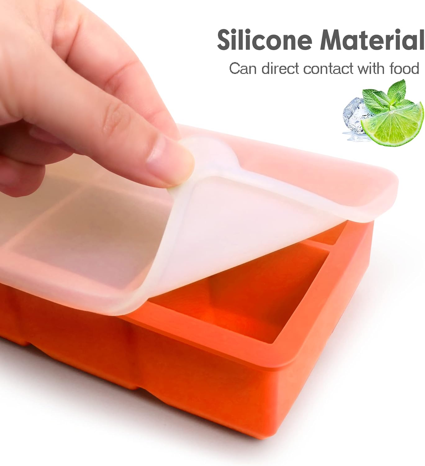 Silicone Ice Cube Trays with Lids,Large Square Ice Cube Molds for Freezer, Whiskey, Cocktail, Stackable Flexible and Reusable & Easy Release BPA Free (2 Pack&Dark Gray and Orange)