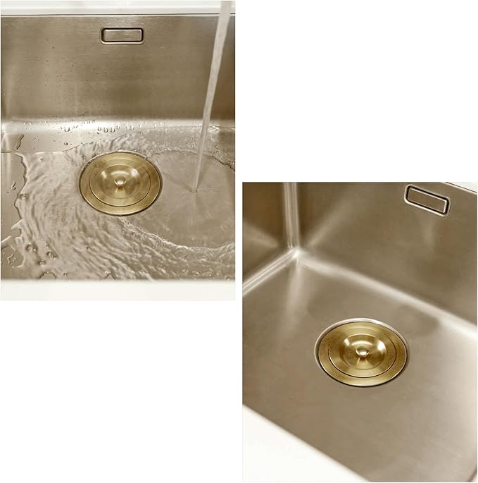 KONE 3-1/2 Inch Gold Sink Drain, Durable Stainless Steel Brass Kitchen Sink Drain Assembly Kit with Sink Strainer Waste Basket/Strainer Assembly/Sealing Lid for Standard Kitchen Sink