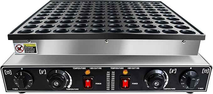 KOOTEN Dutch Pancake Baker,100pcs Electric Commercial Large Waffle Maker,Mini pancakes Maker Machine, Non-Stick Round Stainless Steel Mini Waffle Maker with 2 Thermostats and 2 Timers