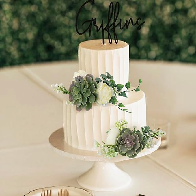 Rinlong Pre-made 3Pcs Faux Succulent Cake Decorating Flowers Cake Toppers Green Cake Decorations Wedding Birthday Baby Shower Spring Cake Decor Topper