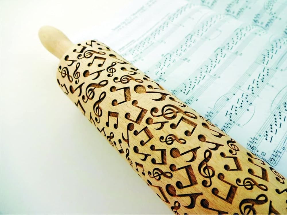 MELODY EMBOSSING ROLLING PIN with NOTES LASER ENGRAVED for EMBOSSED COOKIES GIFT FOR MUSICIAN