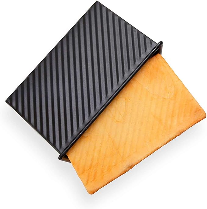 CHEFMADE Pullman Loaf Pan with Lid, 1Lb Dough Capacity Non-Stick Rectangle Corrugated Bread Pan, Carbon Steel Bakeware Toast Mold with Cover for Baking Bread - Black