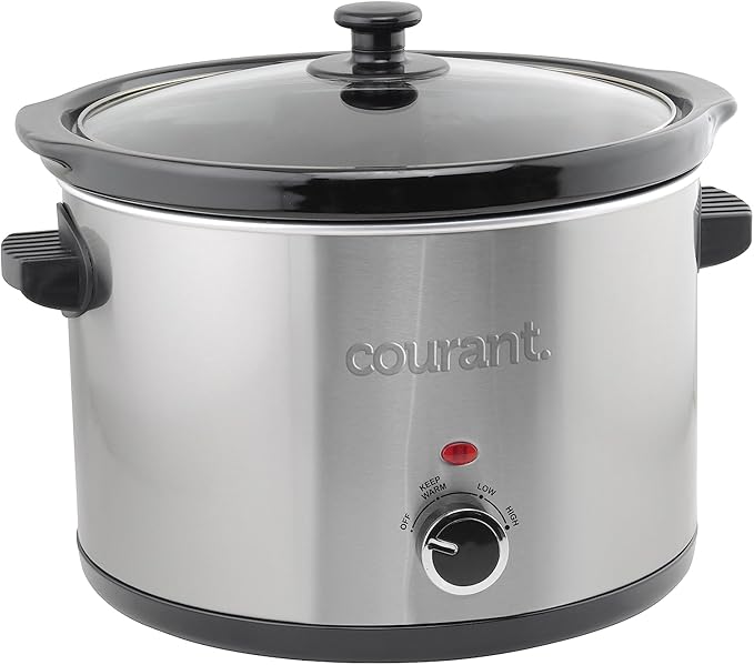 Courant Slow Cooker 5.5 Quart Crock, with Easy Cooking Options, Dishwasher Safe Pot and Glass Lid, Stainless Steel