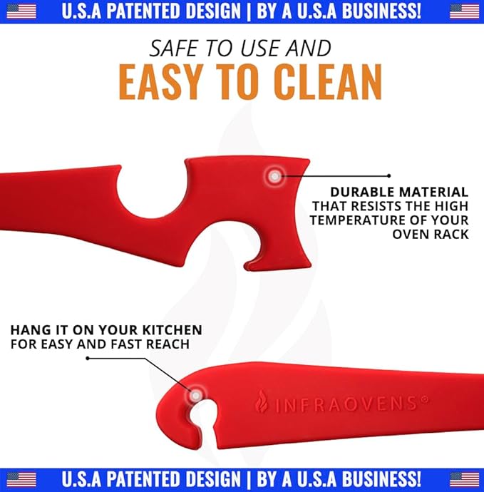 Silicone Oven Rack Push Pull Tool with Longer Handle, Shelf Puller for Air Fryer Toaster Ovens and Kitchen Oven, Stick with Hook Tool for Small Kitchen Appliances, Cool Kitchen Gadgets and Accessories