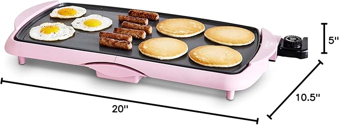 GreenLife 20” Extra Large Electric Griddle, Non-Toxic PFAS-Free Ceramic Nonstick, Temperature Control, Quick Even Heating, Removable Drip Tray, Pancakes, Eggs, Sausage, Easy Clean, Pink