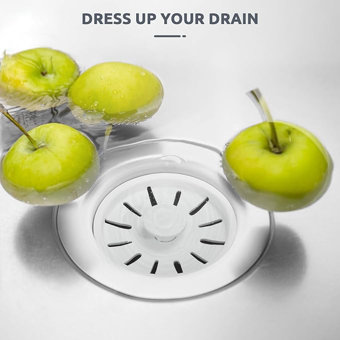 BOTEMY Garbage Disposal Strainer and Stopper with Decorative Flange - Fits 3.5 Inch Standard Drain Hole, Removable Sink Drain Strainer and Stopper, Durable ABS Material (White)