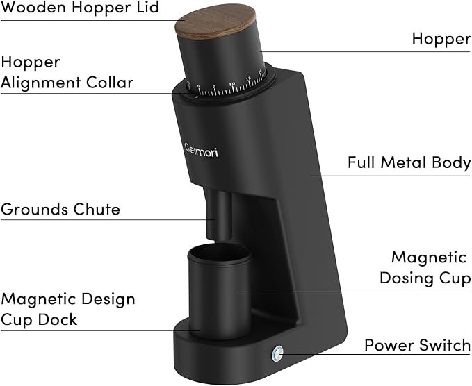 Burr Coffee Grinder,Wirsh Electric Single Dose Coffee Grinder Geimori GU38 with 38mm 6-Core Conical Burr,Stepless Adjustment for Drip,French Press,Cold Grind Settings from Fine to Coarse