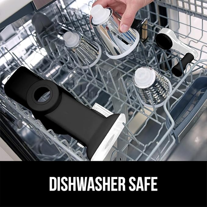 GORILLA GRIP BPA-Free Rotary Cheese Grater Hand Crank, Easy to Set Up, Strong Suction Base for Kitchen Countertop, Shred Potato, Vegetable, Nuts in Seconds, Round Mandoline Slicer, 3 Blades, Black