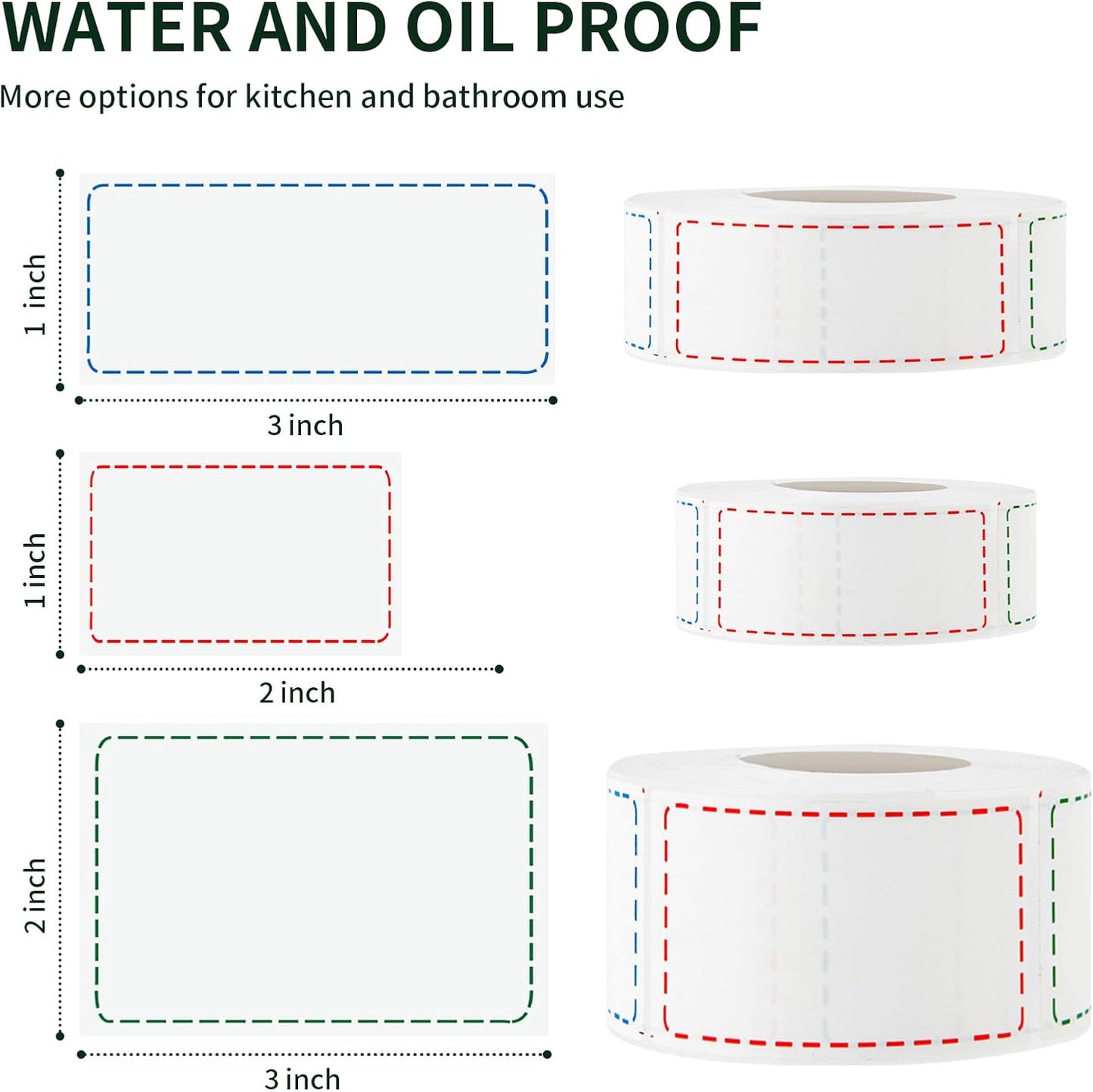 500 Removable Freezer Labels, 2x3 inches Water Oil Waterproof Stickers to Write on for Bottles Canning Containers Jars Pantry Organization Paper Name Clothes Tags Box Storage Bins Daycare, 3 Color