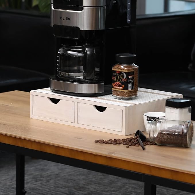 Kitchen Storage Organizer with 2 Drawers for Coffee Brew K Cup/Coffee Pod Holder - Office Organization Drawer for Desk, Multi-Purpose Mini Wood Cabinet Countertop Stand Shelf CF1D2C White