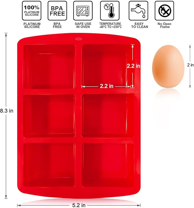 Walfos Mini Silicone Brownie Pan - 2 Piece 6-Cavity Non-stick Square Baking Pan, Perfect for Mini Brownies, Cornbread, Muffin and Cakes, BPA Free and Dishwasher Safe