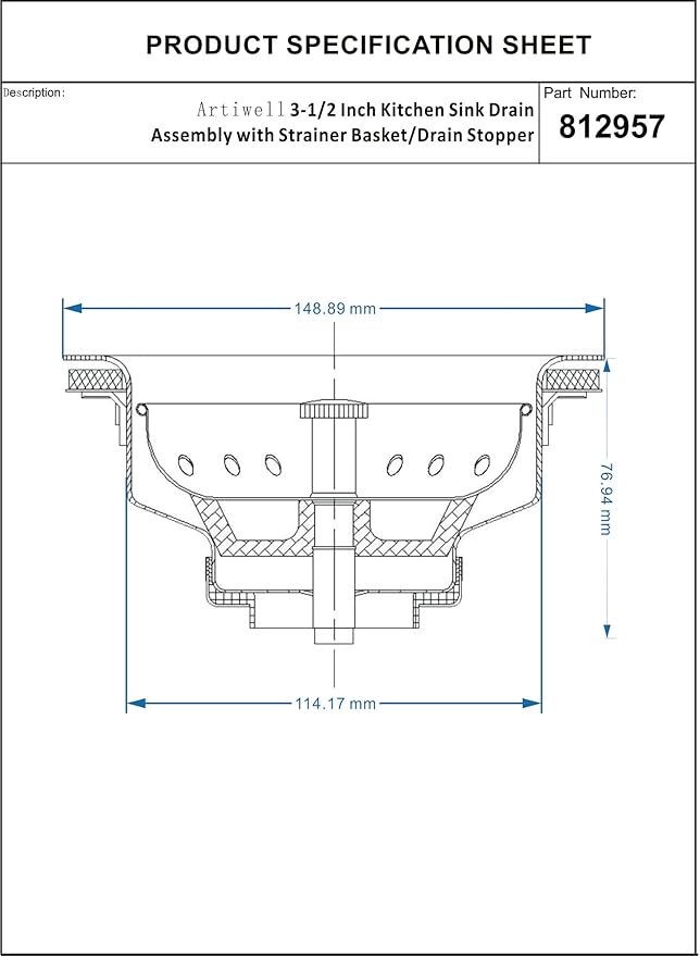 Artiwell 2-Pack Kitchen Sink Basket Strainer and Stopper, 3-1/2” Kitchen Drain Assembly with Strainer and Sink Stopper, Kitchen Sink Strainer with Stopper, Chrome Plated