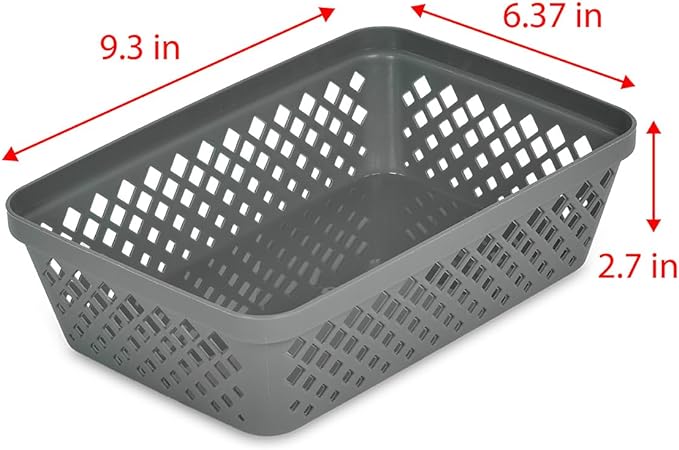 Glad Plastic Storage Basket Set - Multipurpose Drawer Trays, Kitchen Pantry Containers, and Bathroom Bins - 6 Pack Medium Organizers, Grey