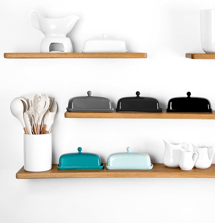 Nucookery Ceramic Butter Dish with Lid for Countertop, Butter Holder with Raised Non-Slip Strip, Keeper and Container for 1 Stick, Easy to Clean & Dishwasher Safe, Royal Blue